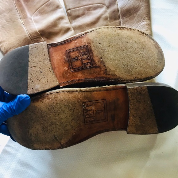 FRYE Paige Tall Riding Boot Burnished Distressed Taupe Tan - Picture 6 of 12